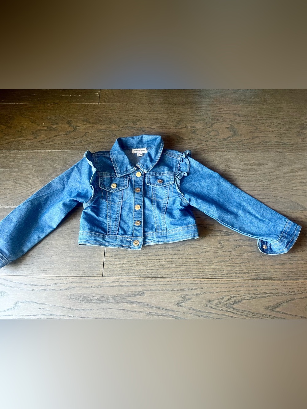 3T Girls' Blue Denim Jacket with Ruffle Shoulders